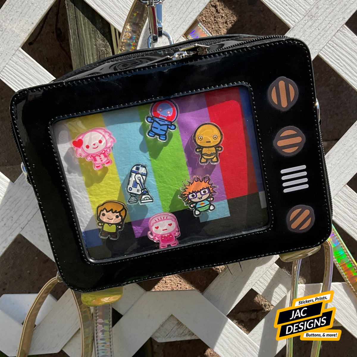 Retro Tv Shaped Ita Bag Backpack Small Pin Display Bag With Inserts Cute Ita ;) Retro TV Ita Bag Crossbody – Kawaii Clear Pin Display Purse  main image 3